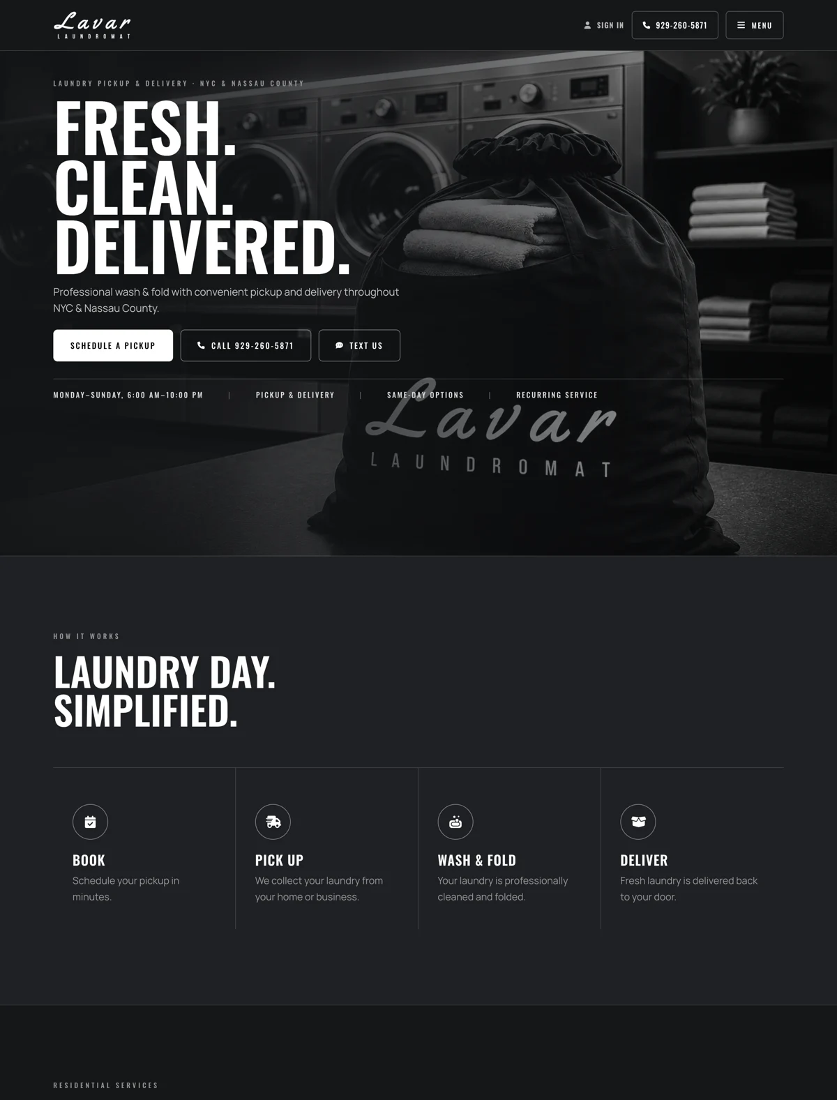 Lavar Laundromat website homepage preview